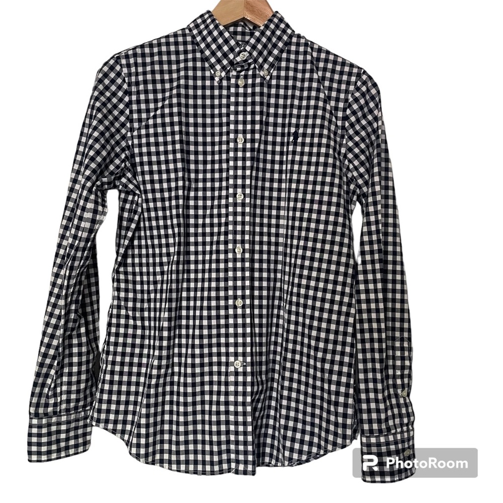 Ralph Lauren Navy and White Gingham Button-Up Blouse
